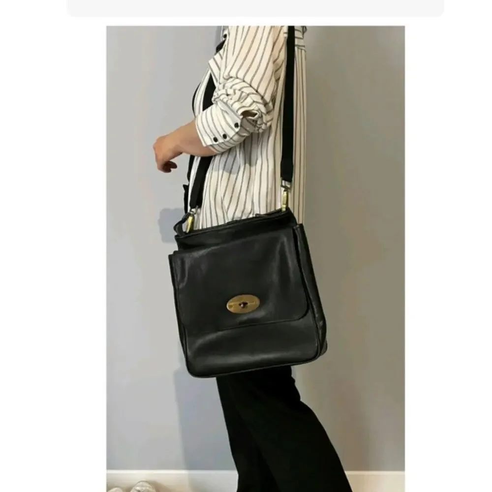 VINTAGE MULBERRY XL BLACK LEATHER ANTHONY CROSSBODY BAG